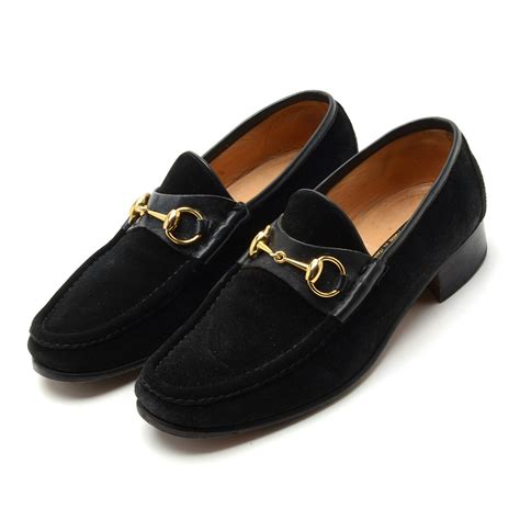 gucci black leather mens loafers with gold bit|gucci men's suede loafers.